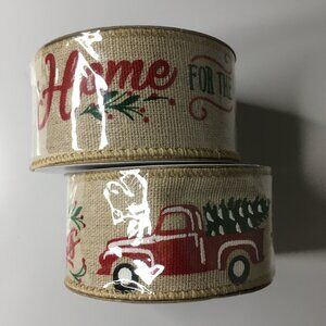 Home for the Holidays Red Truck Christmas Wired Ribbon 2 Rolls 1.5 in x 9 ft